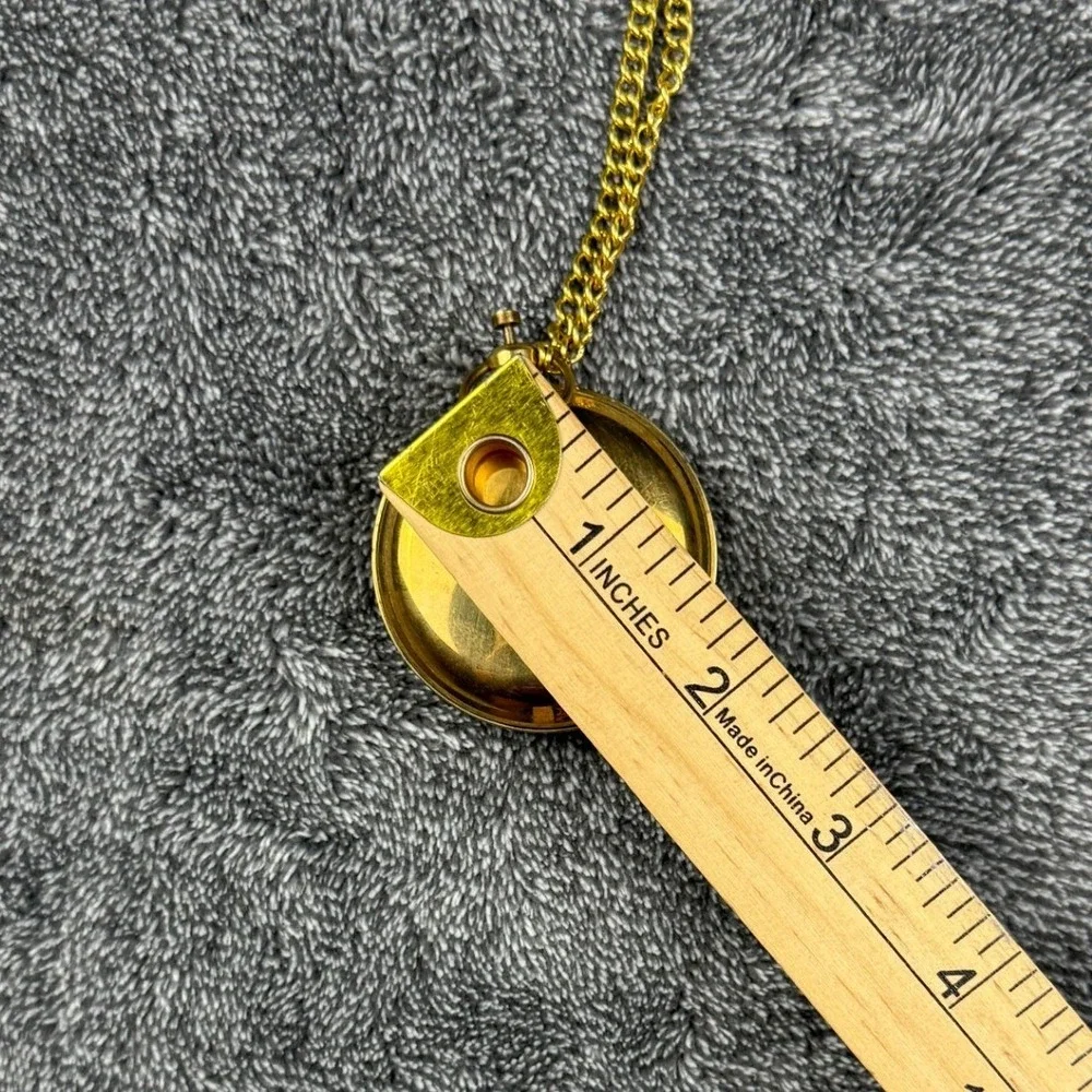 Vintage‎ Brass Pocket Compass Hunter Case Flip Top Gold Tone Chain Navigation